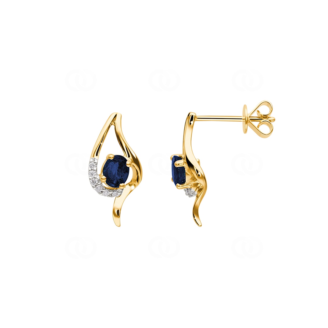 Ohrstecker 750/18 K Gelbgold mit Saphiren & Diamanten 0.05 ct H/si