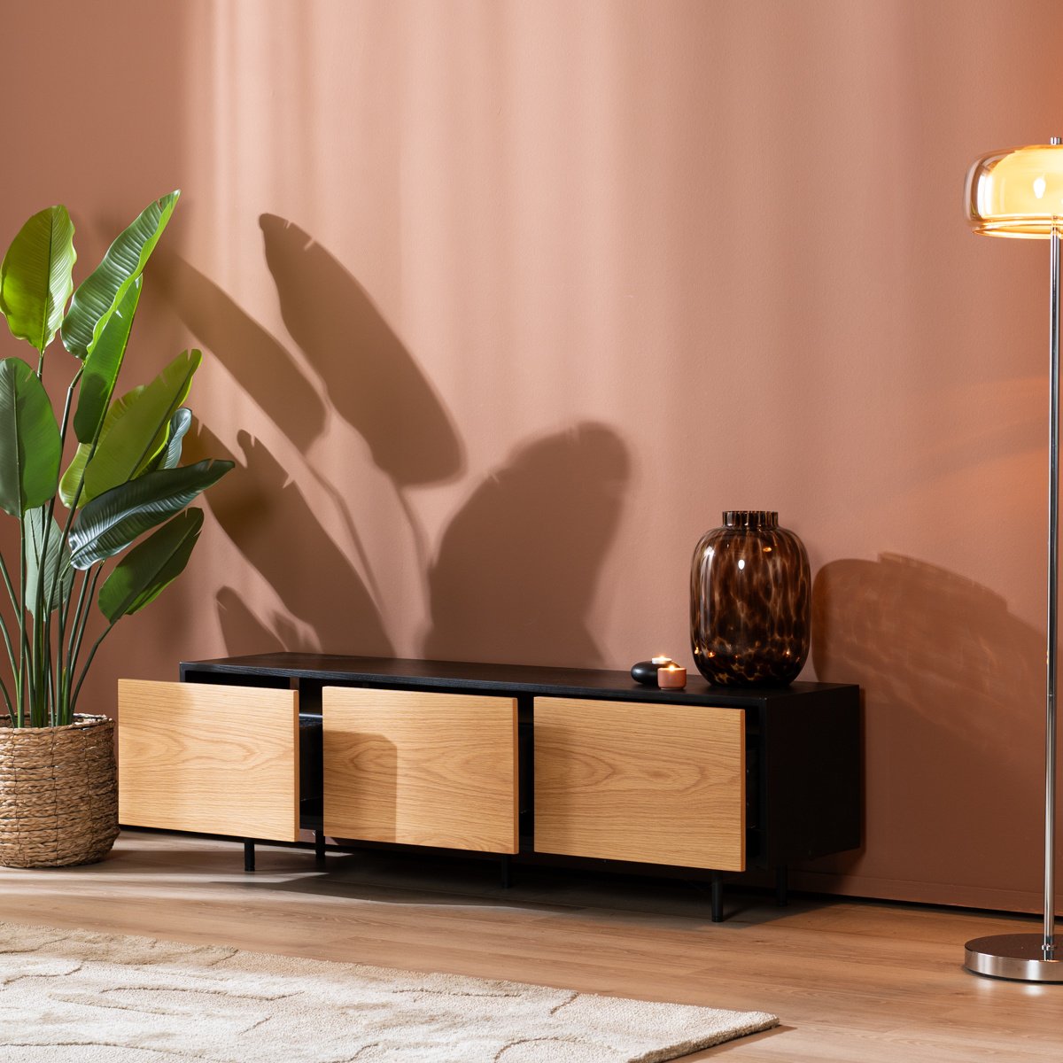 Bronx71 Tv-meubel Thomas zwart|blank eiken 150 cm