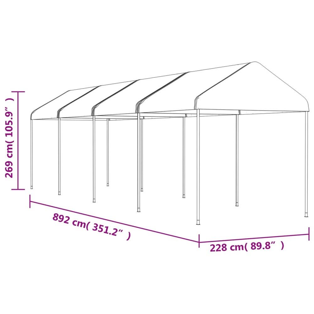 Belvédère avec toit blanc 8,92x2,28x2,69 m polyéthylène