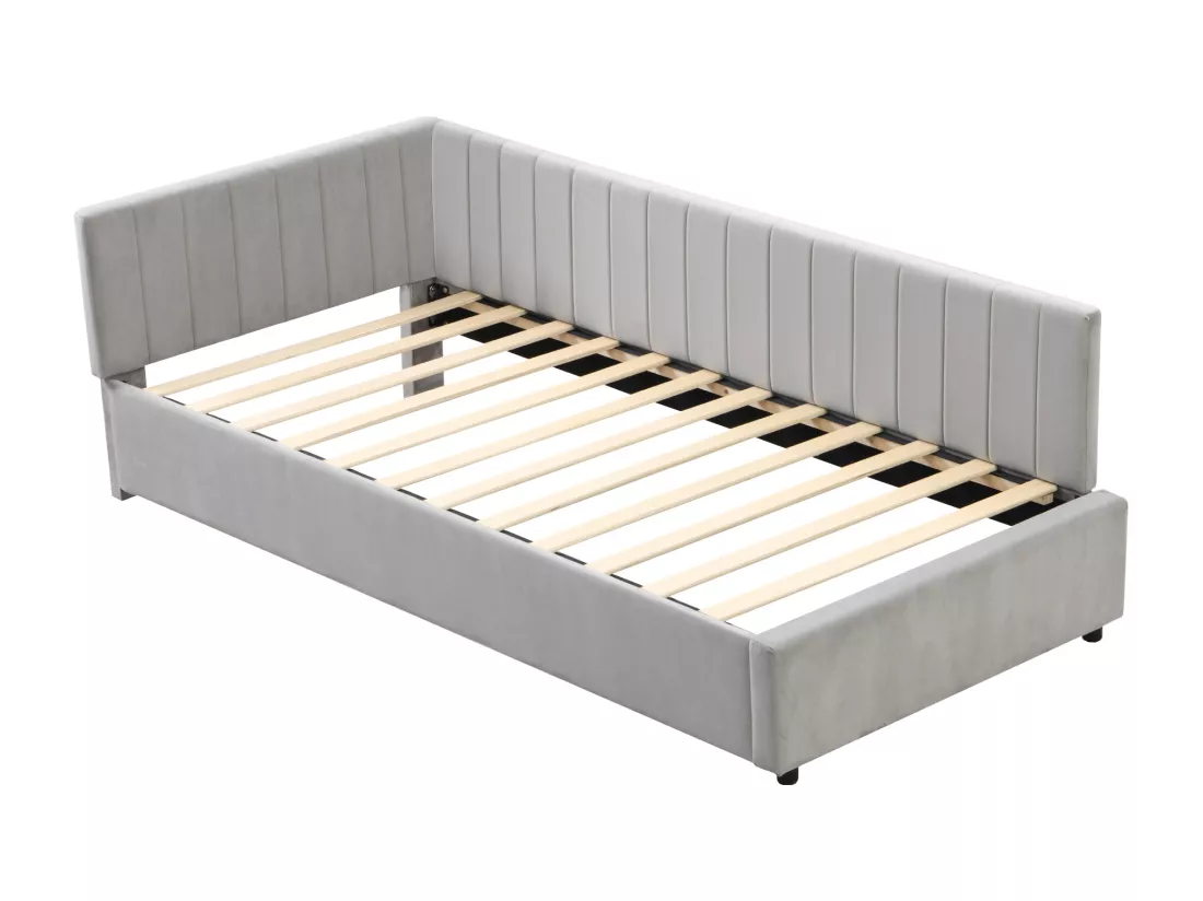 Canapé-lit rembourré 90*200, lit multifonctionnel avec sommier à lattes, tissu velours, gris