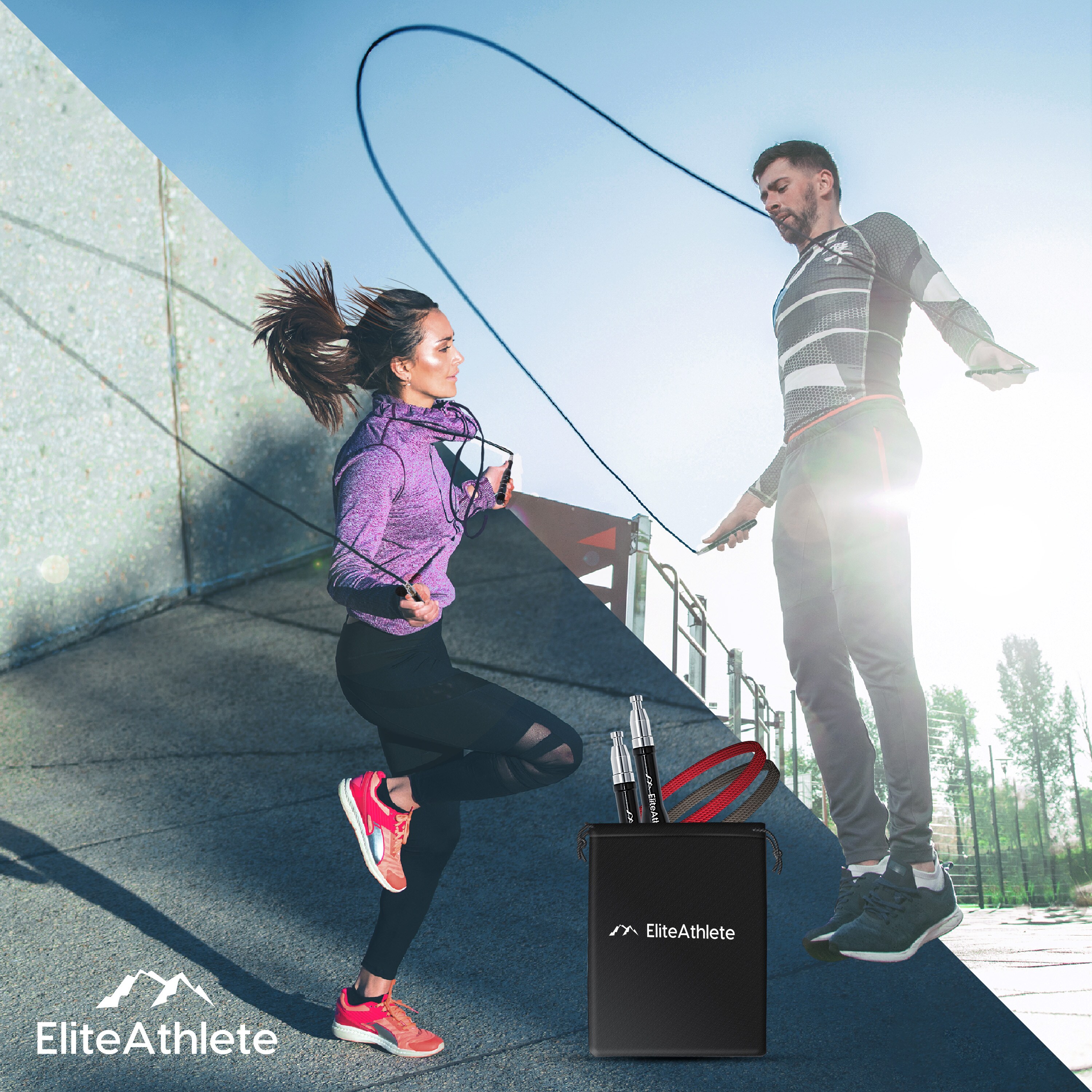 EliteAthlete® Springseil Erwachsene - Speed Rope mit Ersatzseil - Profi Kugellager - Skipping Rope - Jump Rope - Fitness Crossfit Boxen - Sprungseil Erwachsener inkl. Seilschoner + Tasche - Blau