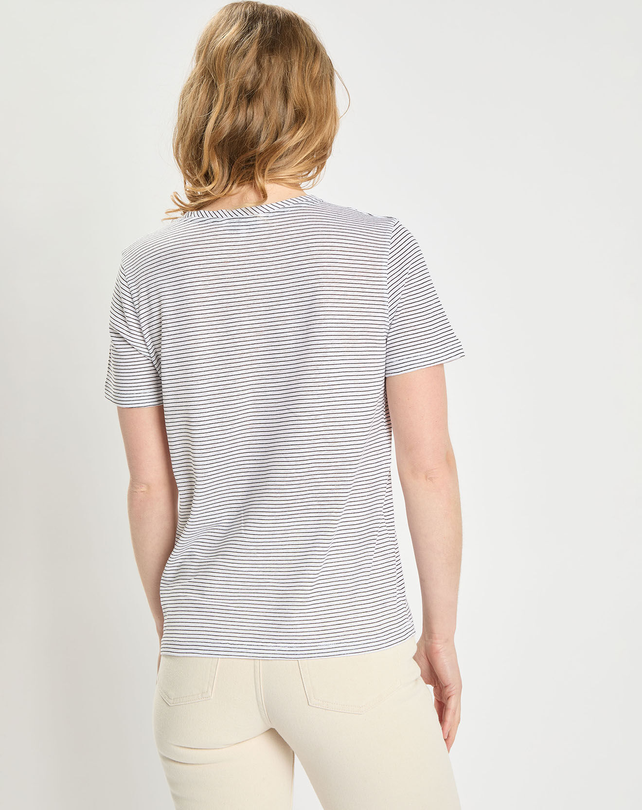 Tommy Hilfiger T-Shirt  en Lin & Coton mélangés Mini Marinière blanc/bleu