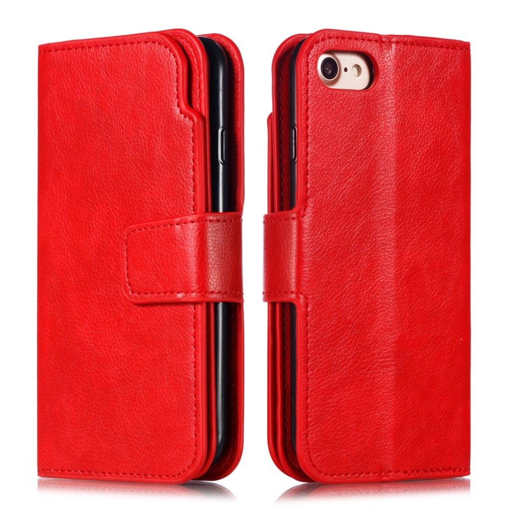 iPhone SE (2022/2020) / 8 / 7 Leder Wallet Etui Tasche mit 9 Kartenfächern - Rot