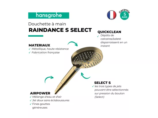 HANSGROHE Douchette à main Raindance Select S 120 3jet PowderRain aspect doré poli