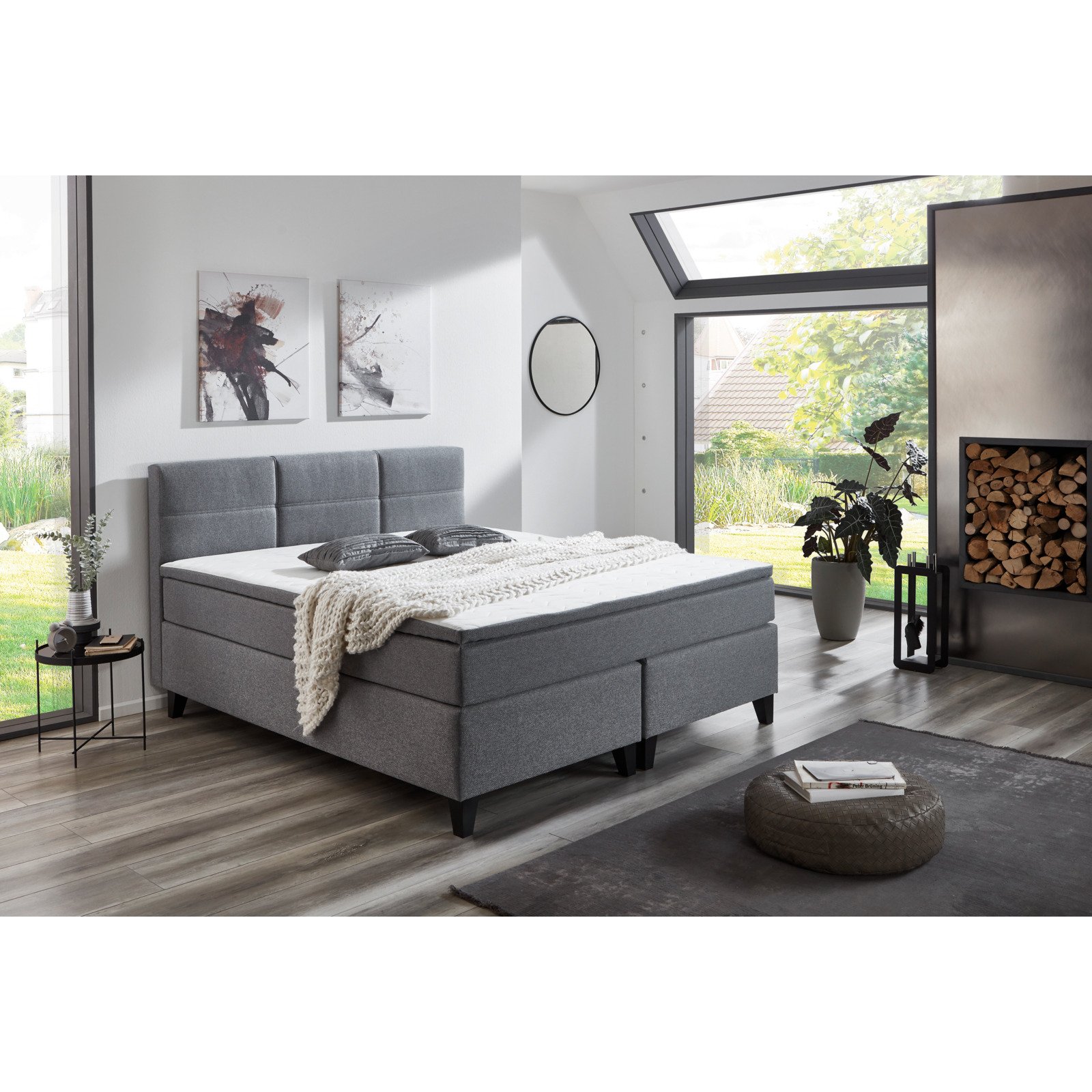 Boxspringbett Samiro Stoff grau