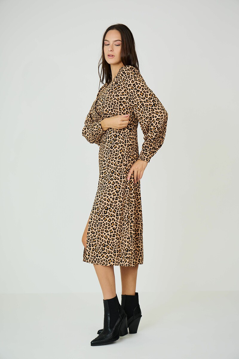 ATÉ BREVE<br>Vestido midi, mangas compridas, decote em V