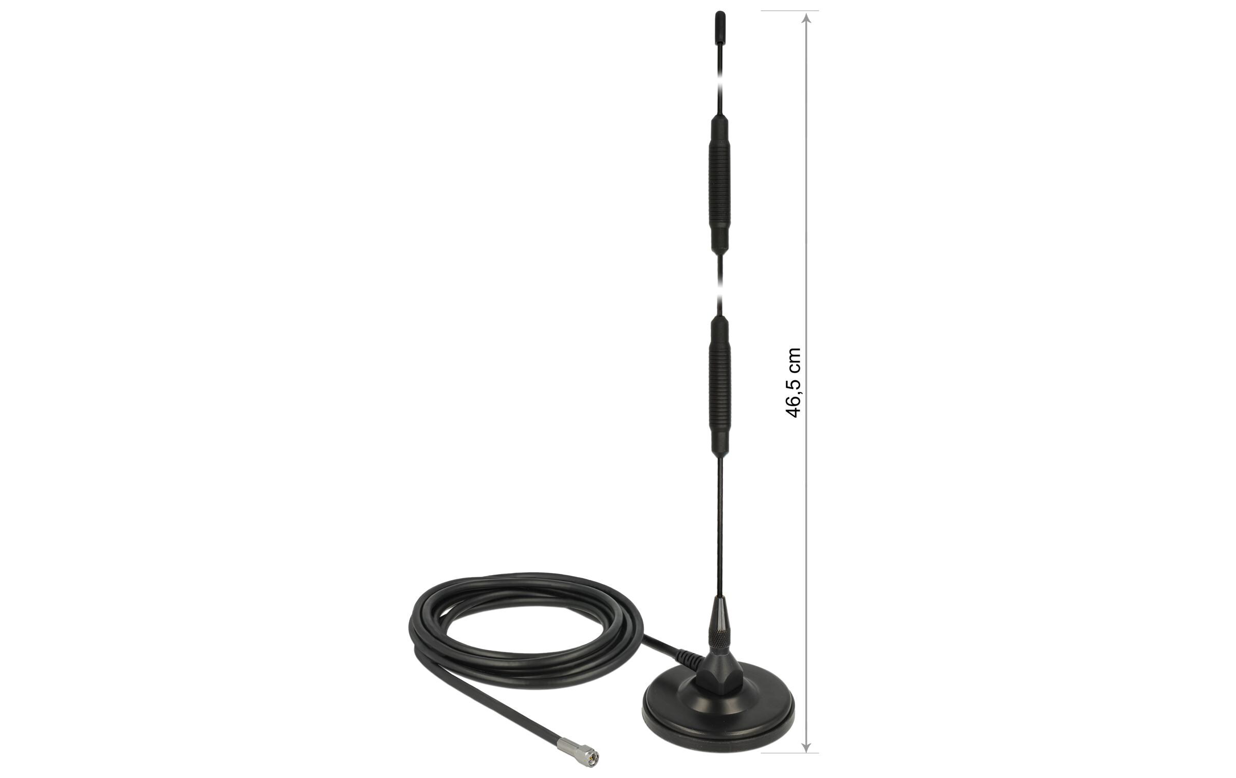 LTE/LoRA-Antenne SMA 7 dBi RundstrahlDelock LTE Antenne SMA Stecker 7 dBi starr omnidirektional mit magnetischem Standfuss und Anschlusskabel RG-58 3 m outdoor schwarz