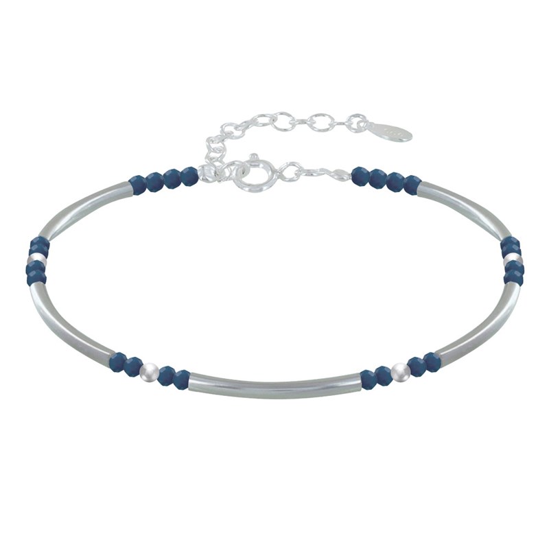 Bracelet Argent Tubes et Perles Facettées de Cyanite M1