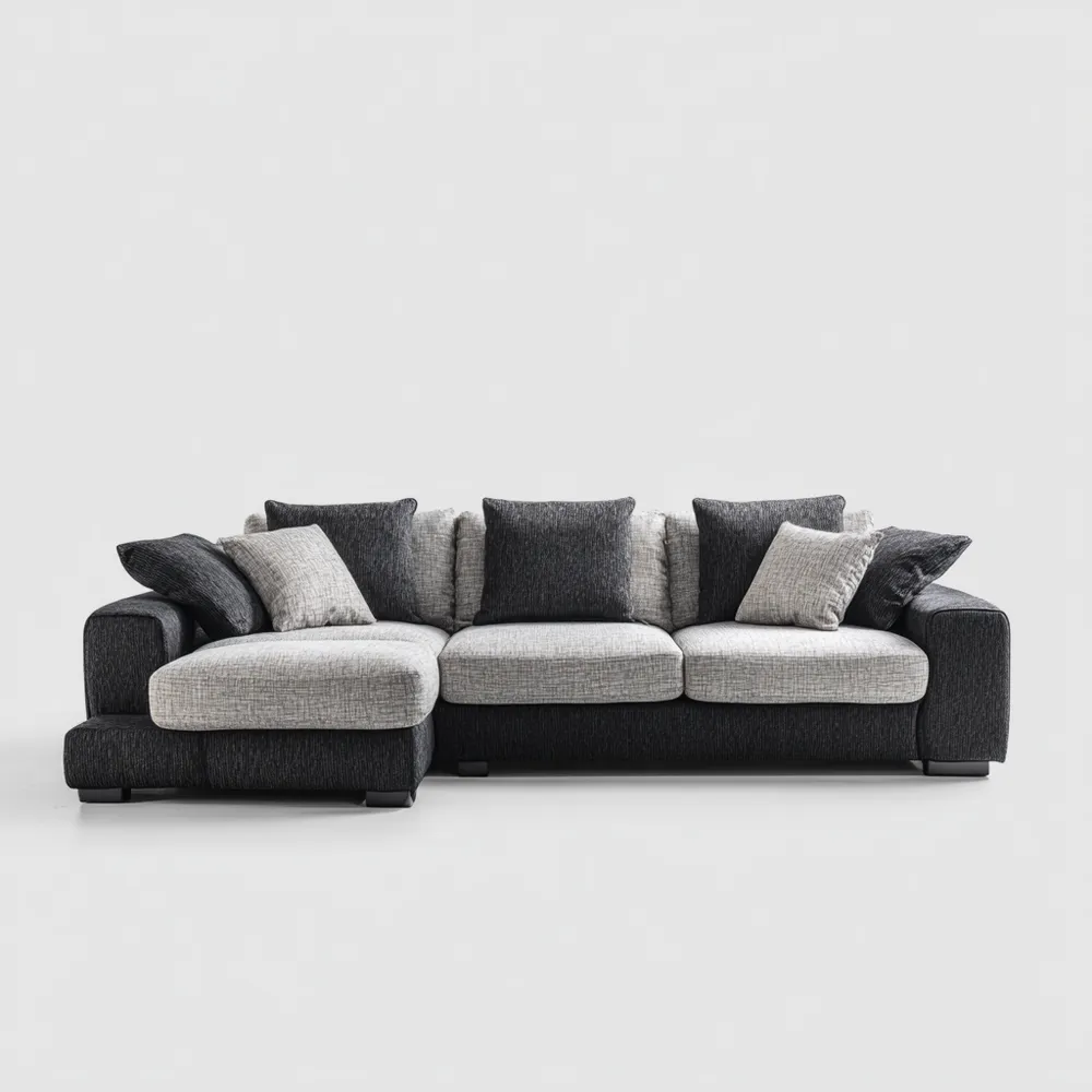 Ecksofa Stoff 300x200x90 cm – Hellgrau/Dunkelgrau – Modernes Design