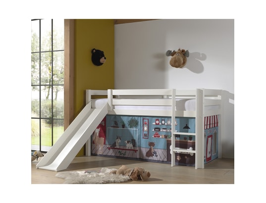 VIPACK - Lit mi-hauteur 90x200 toboggan sommier inclus housse pet sho...