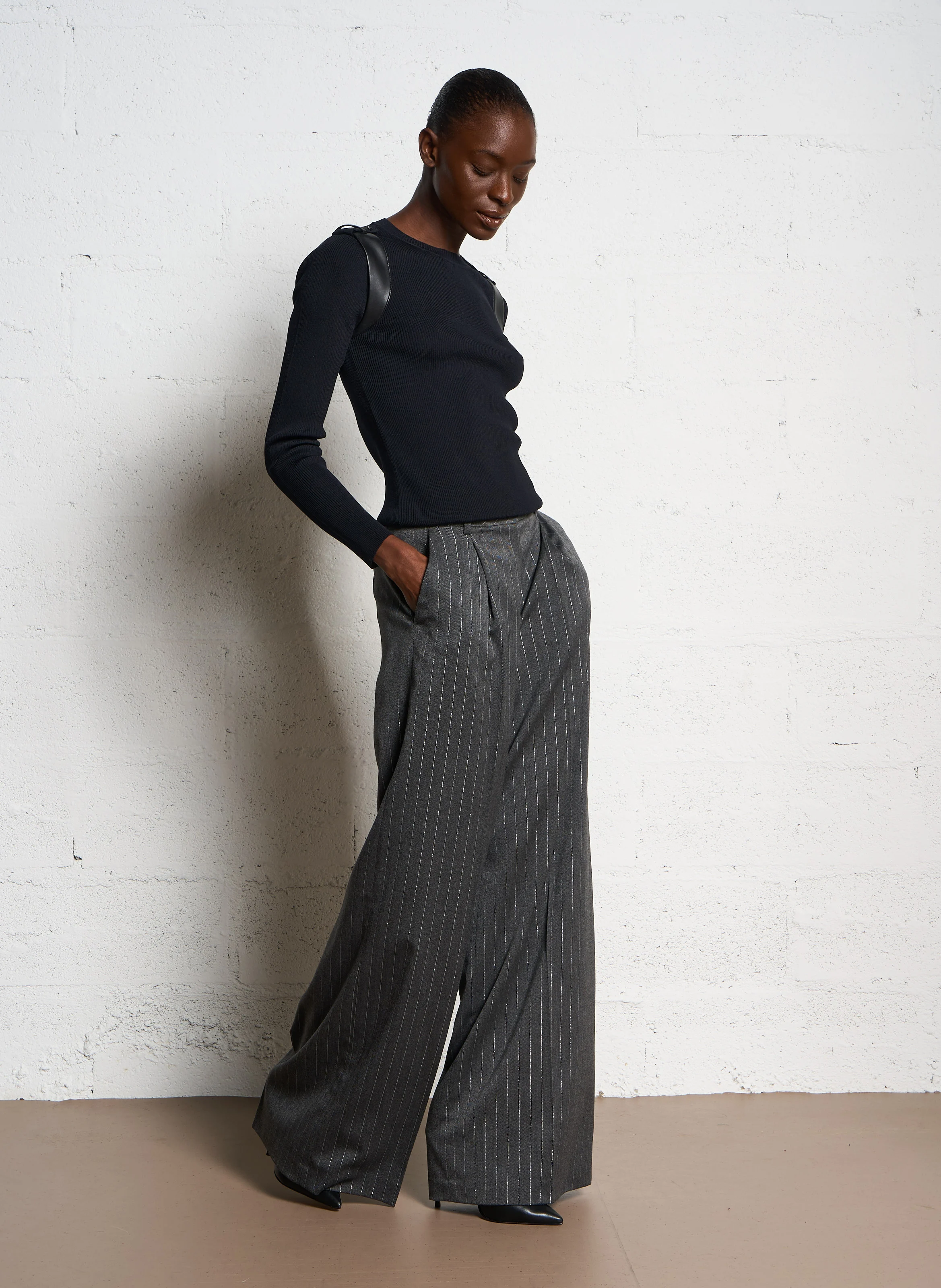 Pantalon large à rayures | Gris