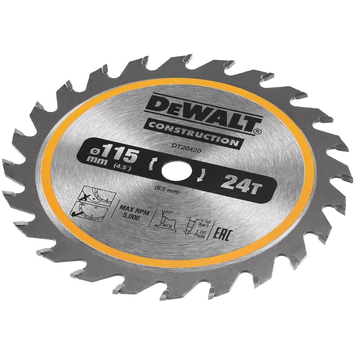 DeWALT Cirkelzaagblad voor Hout | Construction | Ø 115mm Asgat 9,5mm 24T - DT20420-QZ