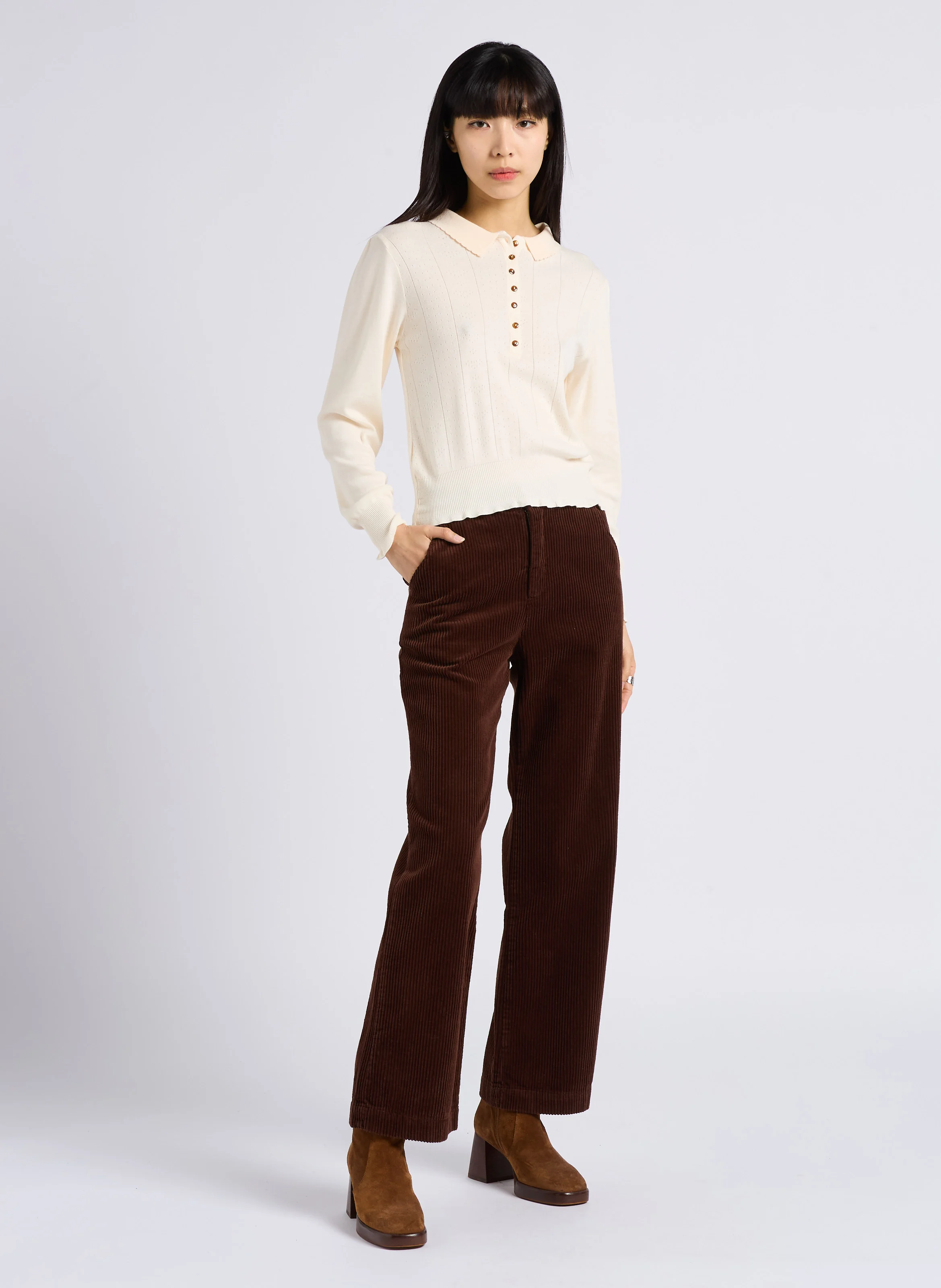 ANNETTE - Tee-shirt pointelle en coton mélangé | Blanc