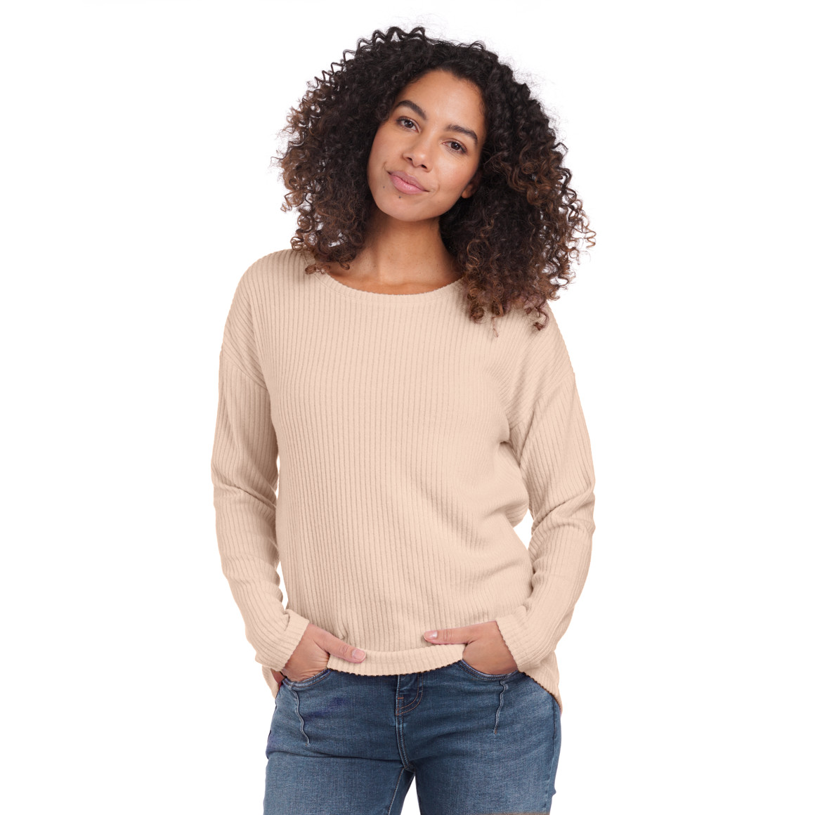Gina Damen Langarmshirt mit Rippstruktur beige