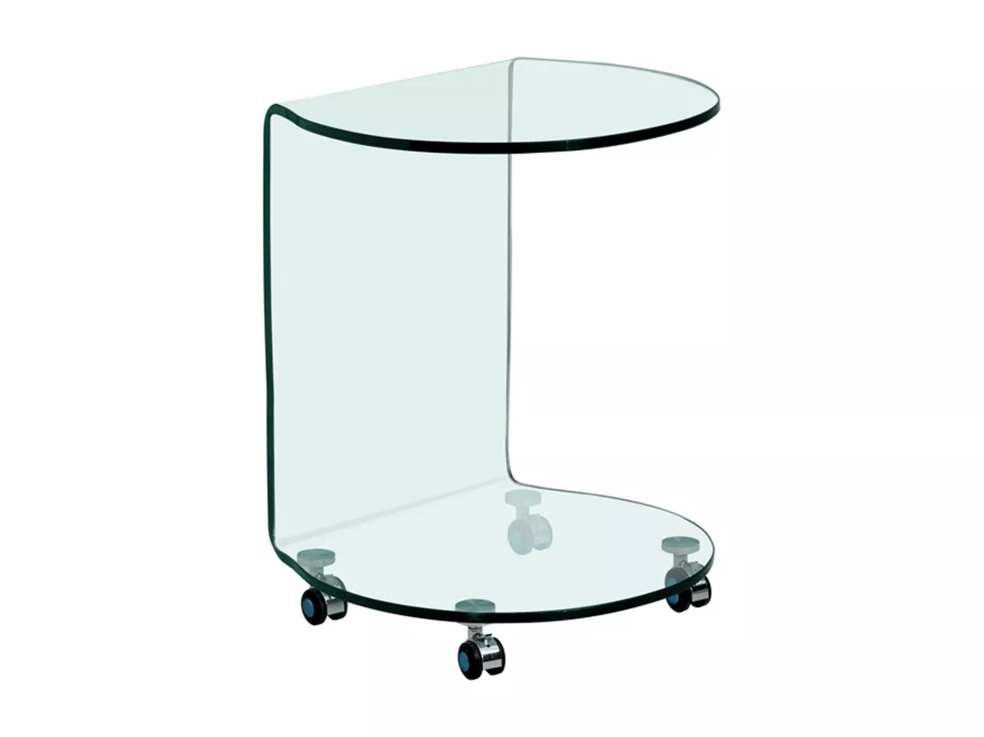 Table d'appoint à roulettes en verre trempé courbé - Transparent - TILPY