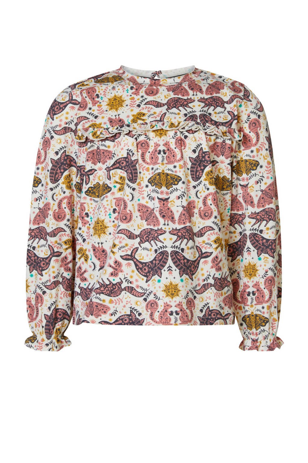Noppies longsleeve Jega met all over print roze/geel/wit