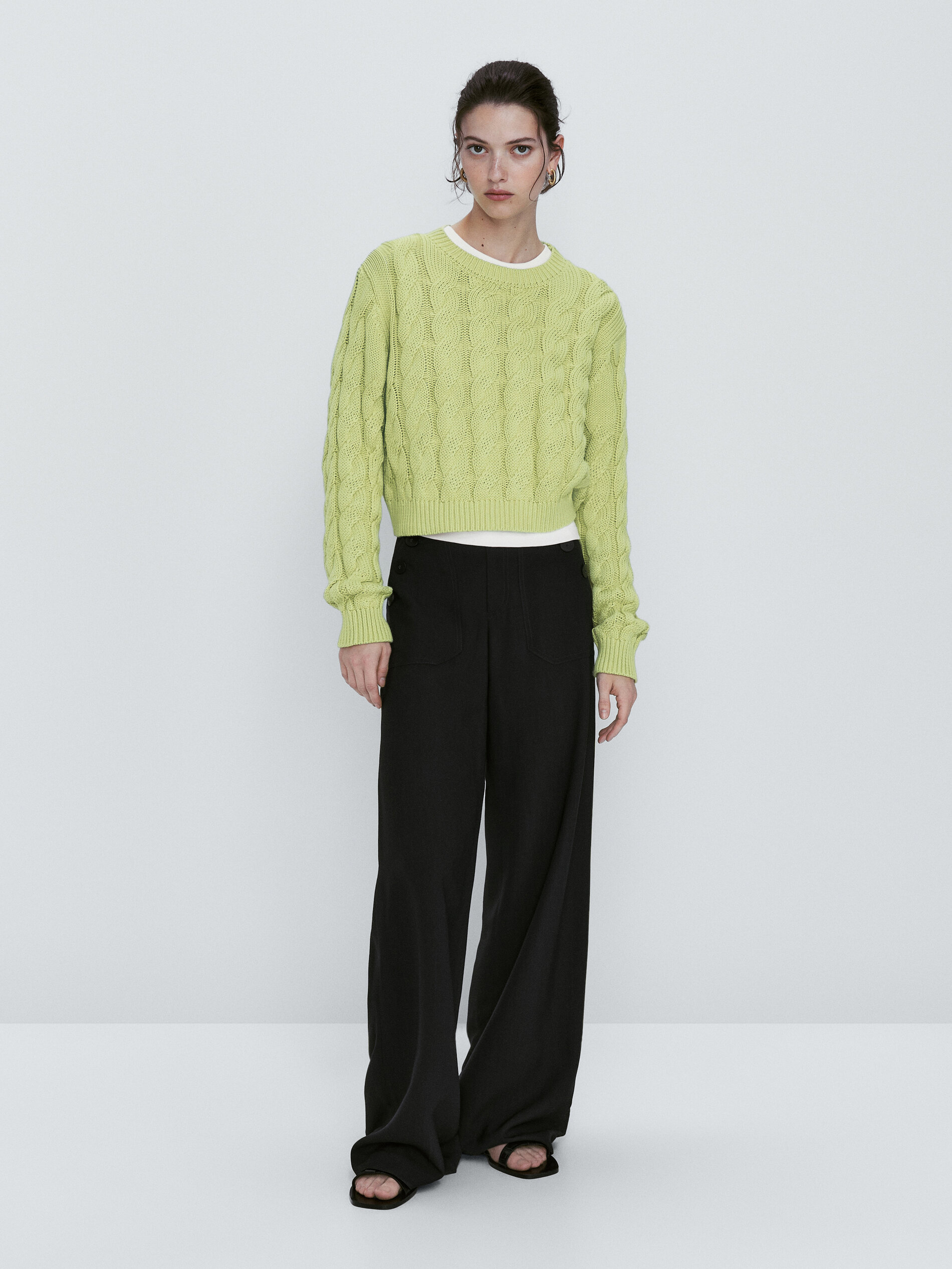 Cropped Jersey punto trenzado - VERDE