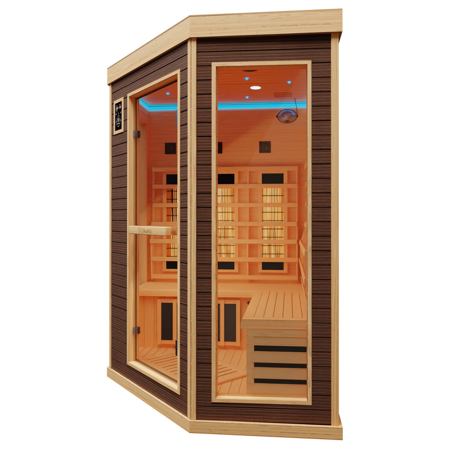Dewello® Infrarotkabine Infrarotsauna MONTREAL 120cm x 120cm inkl. 6 Vollspektrumstrahler, 3 Karbonstrahler, 2 Personen