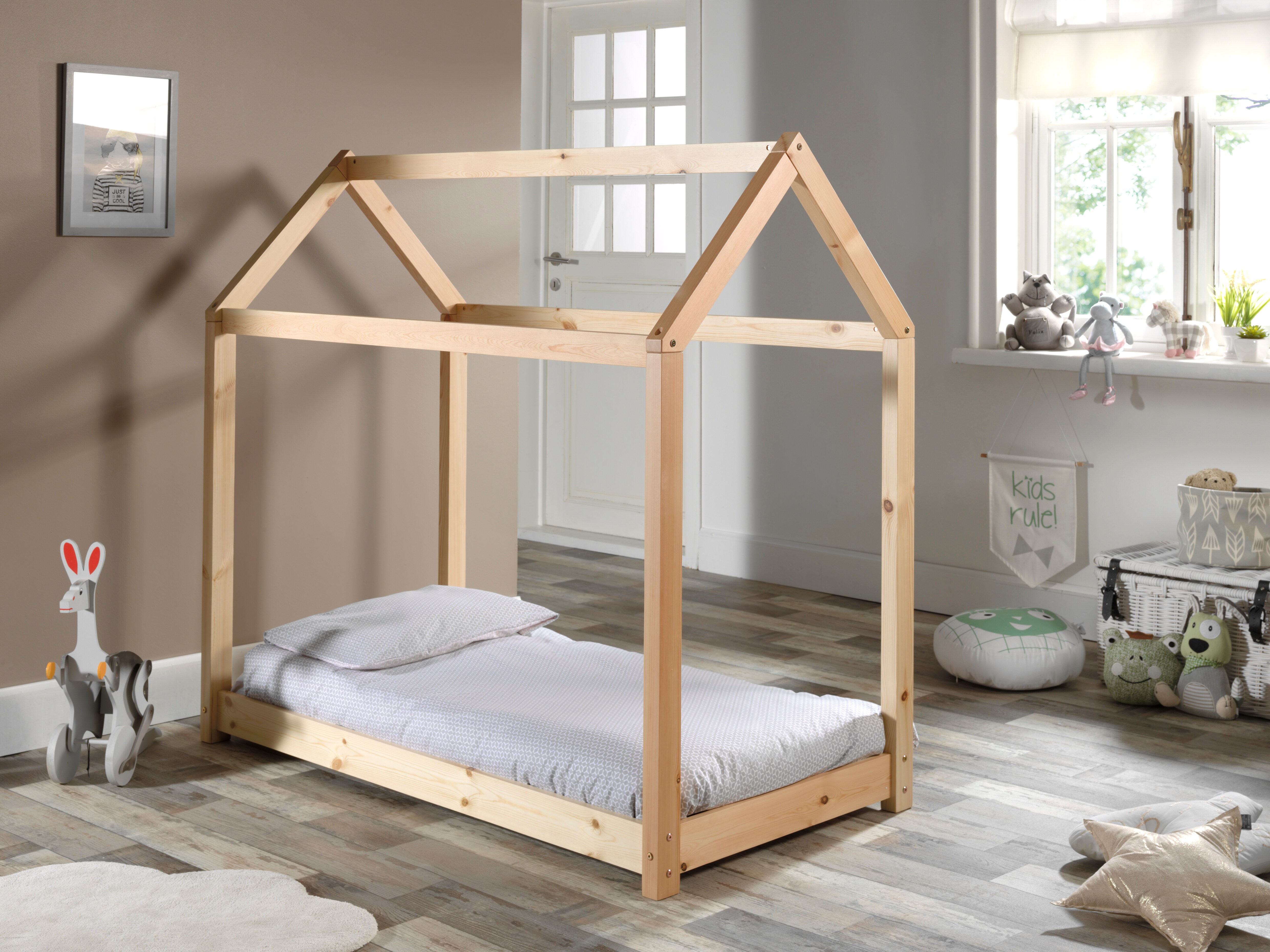 Hausbett Set CABANE mit Matratze -versch. Ausführungen - Liegefläche 70 x 140 cm Kiefer natur