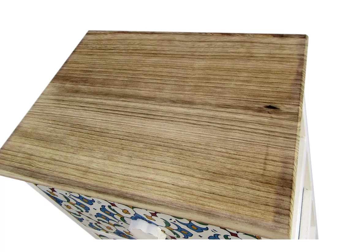 Commode 5 Tiroirs Moderne Bois Clair Blanc Bleu 93x40x30
