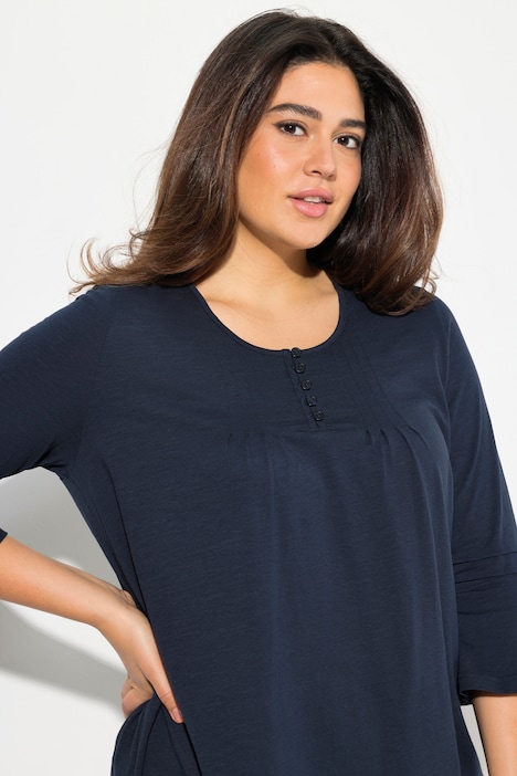 Shirt, Zierfalten, A-Linie, Rundhals, 3/4-Volantarm