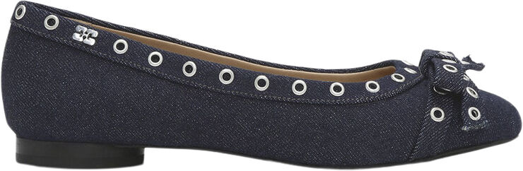 Ganni Eyelets Bow Ballerina Denim Dark navy