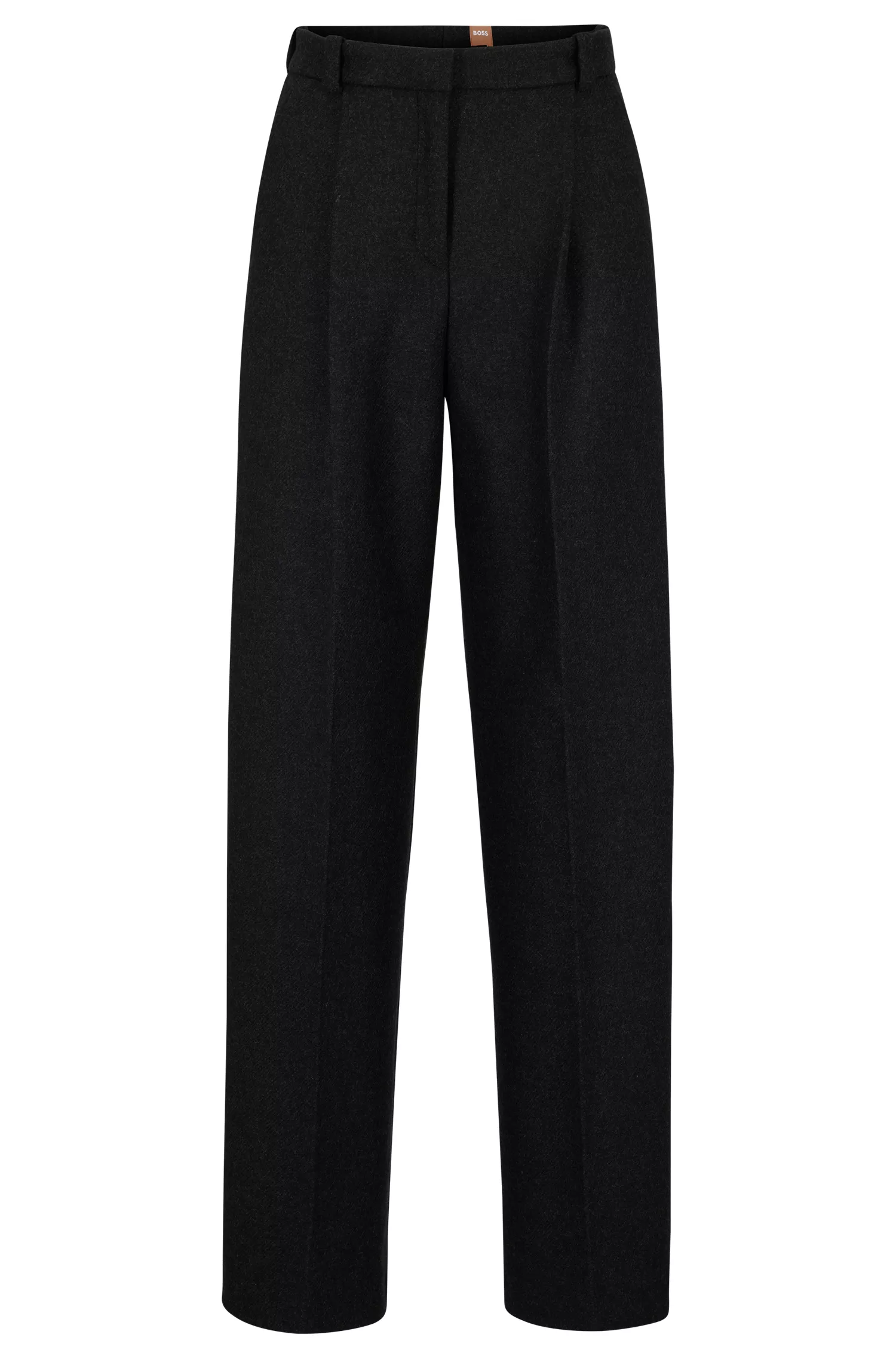 Calças BOSS pretas de corte relaxado em mistura de lã com cashmere.