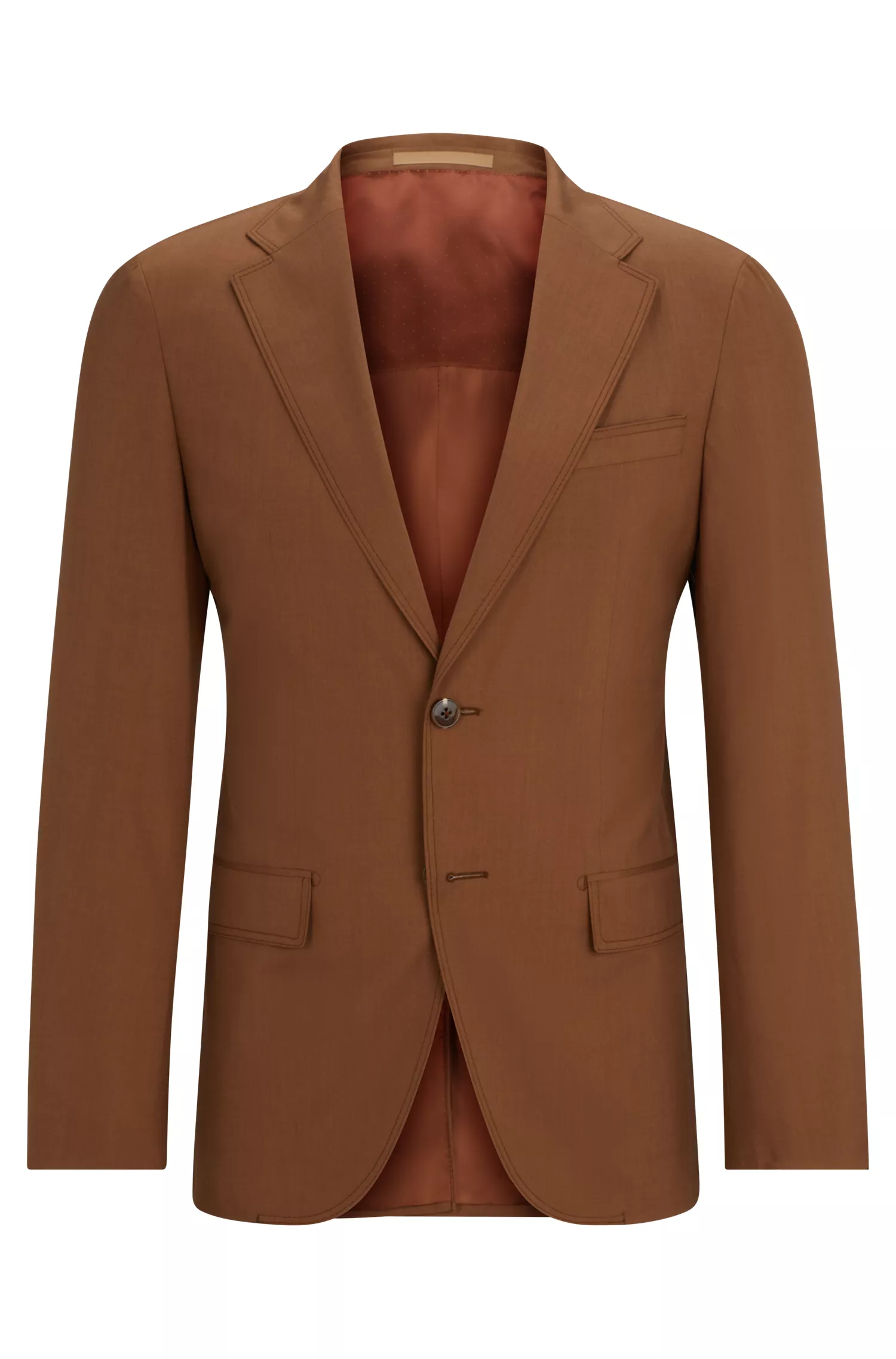 Jaqueta BOSS Camel Slim-fit em seda e lã virgem