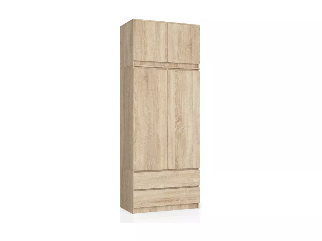 Armoire avec surmeuble AKORD S90 Chêne Sonoma 90 cm 2 portes 2 tiroirs façade Chêne Sonoma 6 étagères 90x51x234 cm