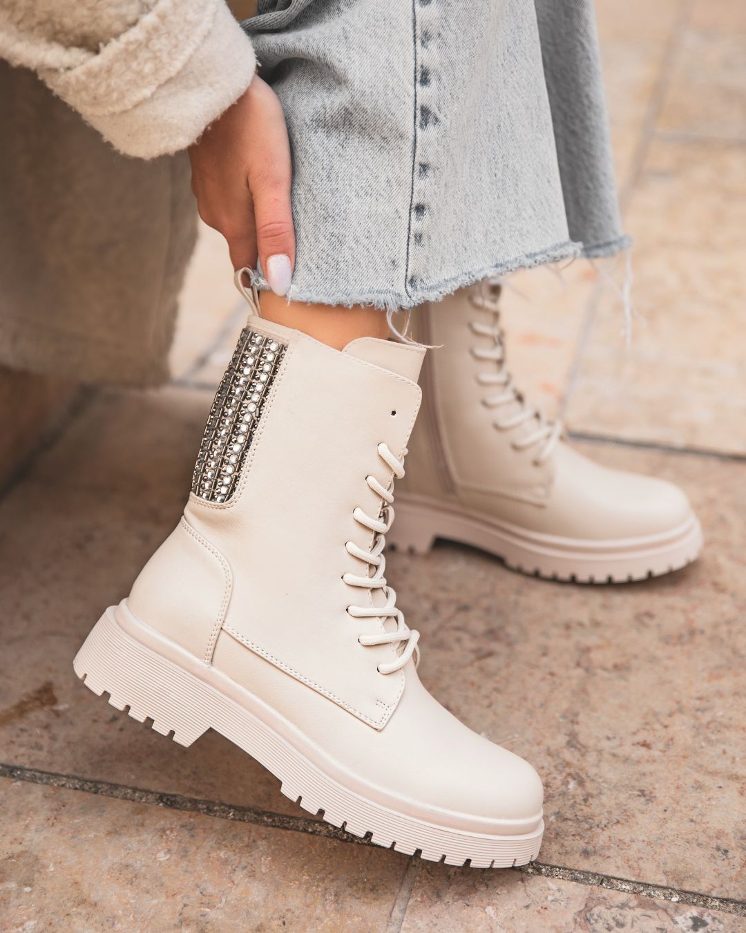 Bottines femme beige rangers - Tisha