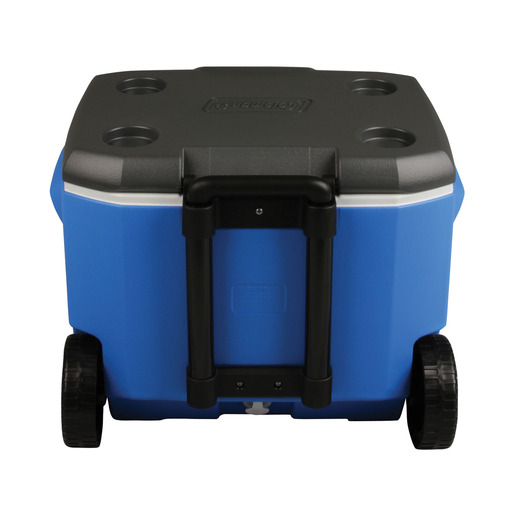 Caixa térmica rígida preta e azul de 60 Qt (56 L) com rodas