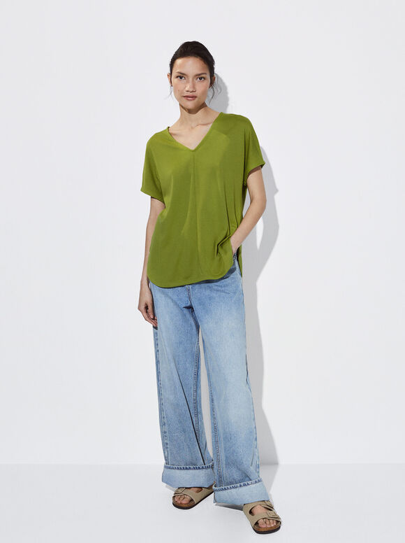 Camiseta básica com decote em V - Verde