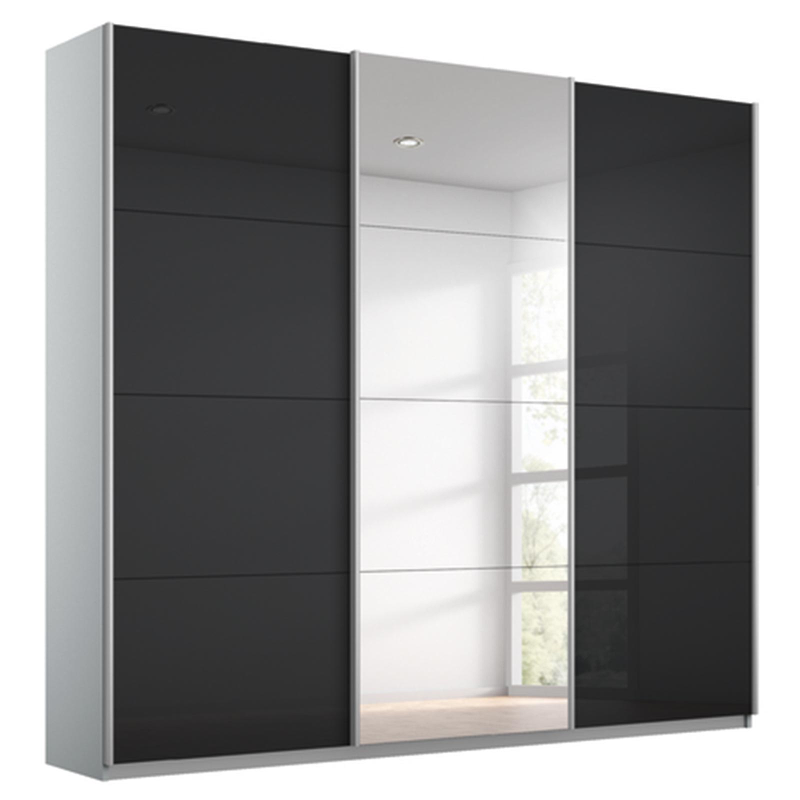 Schwebetürenschrank - basalt-seidengrau - mit Spiegel - 2 Glastüren - 203x210 cm