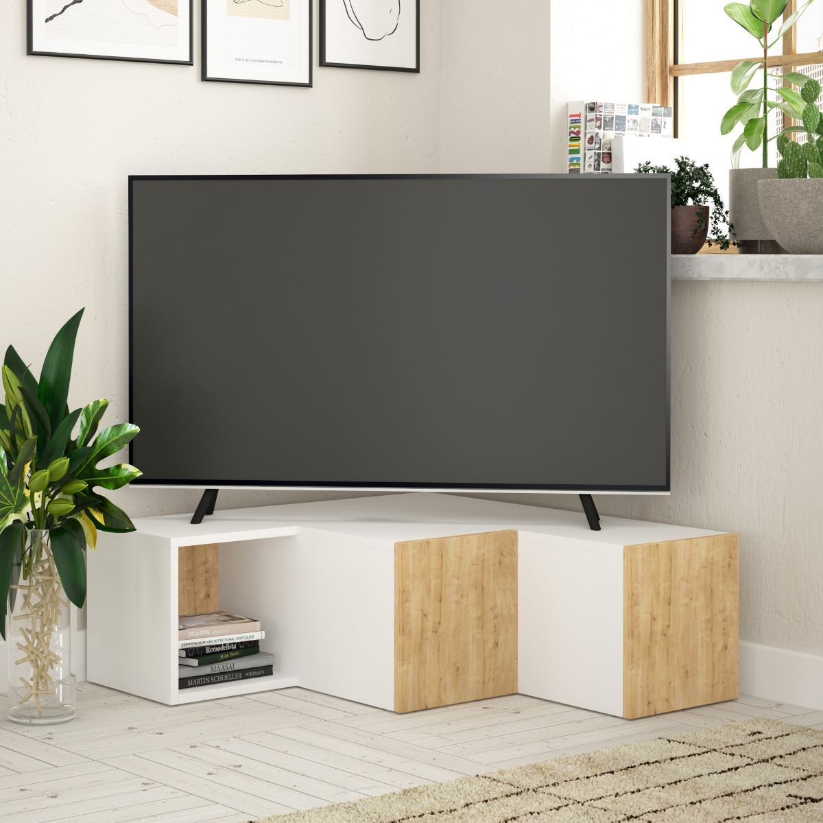Calicosy - COMPACT TVhoekmeubel met 2 laden - H32 cm