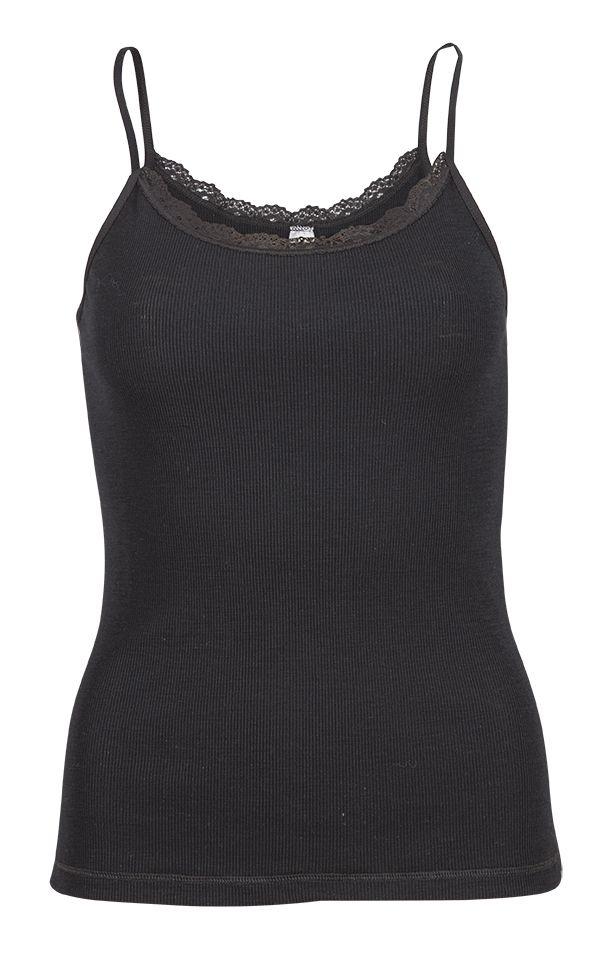 Flora Singlet i merinoull med blondekant