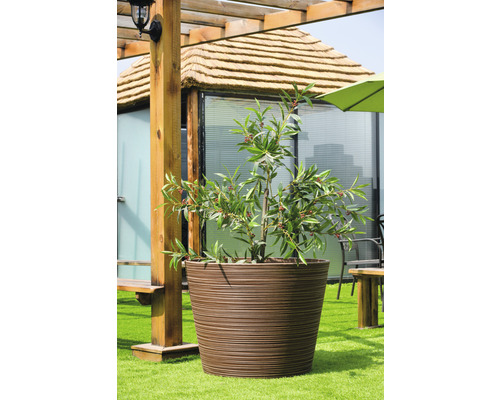 Lafiora geribbelde kunststenen plantenbak, Ø 80 cm, H 60 cm, bruin