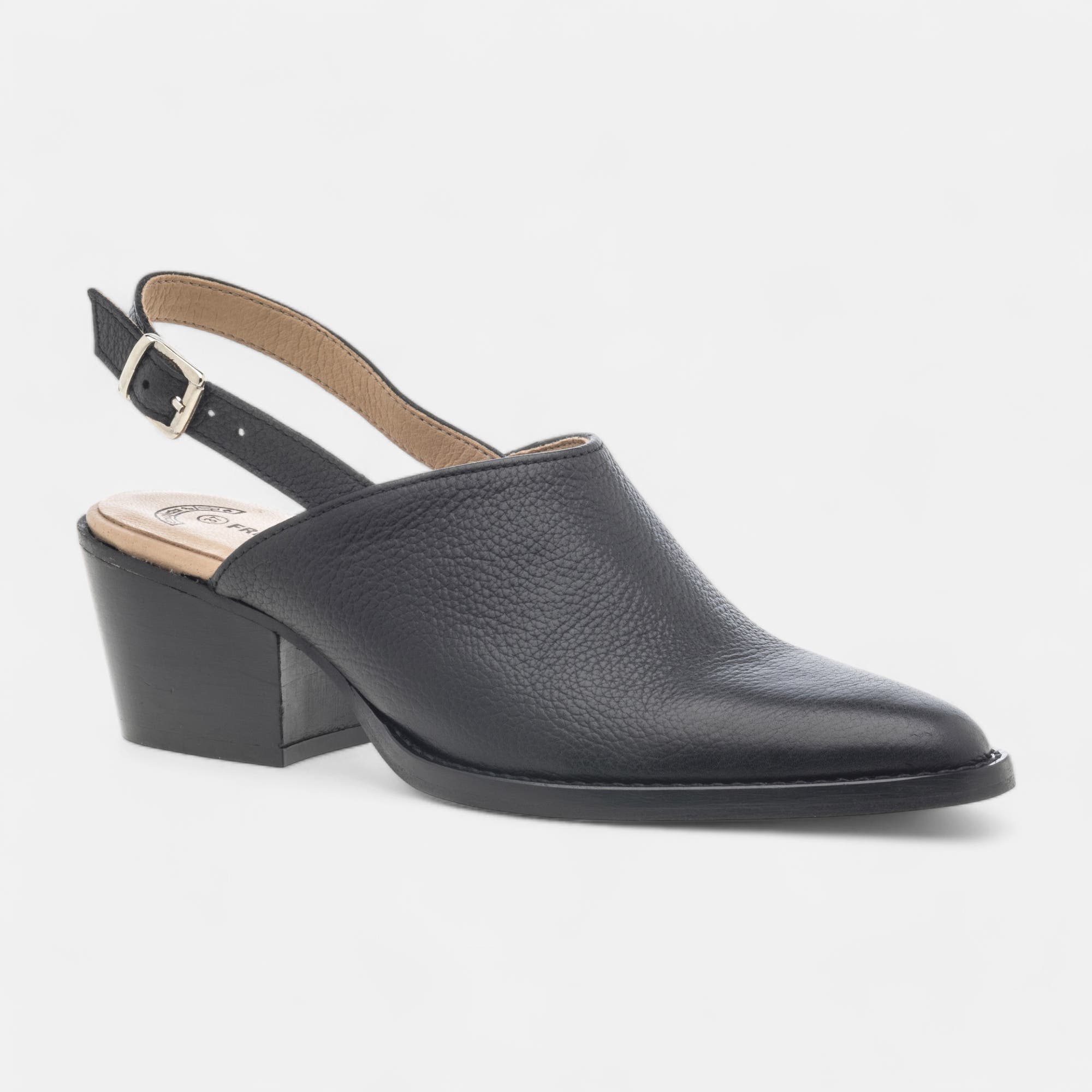 Mules à talon Femme en cuir noir