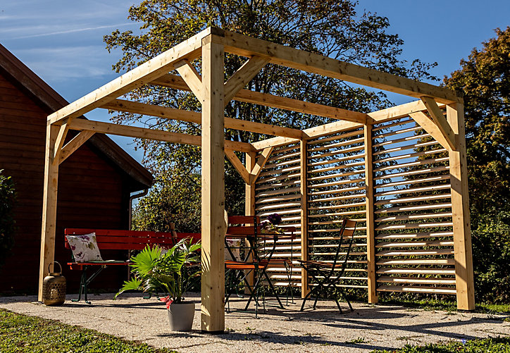 Pergola auvent autoportant manuel bois Veneto Habrita VT3431V 3,40 x 3,12 m