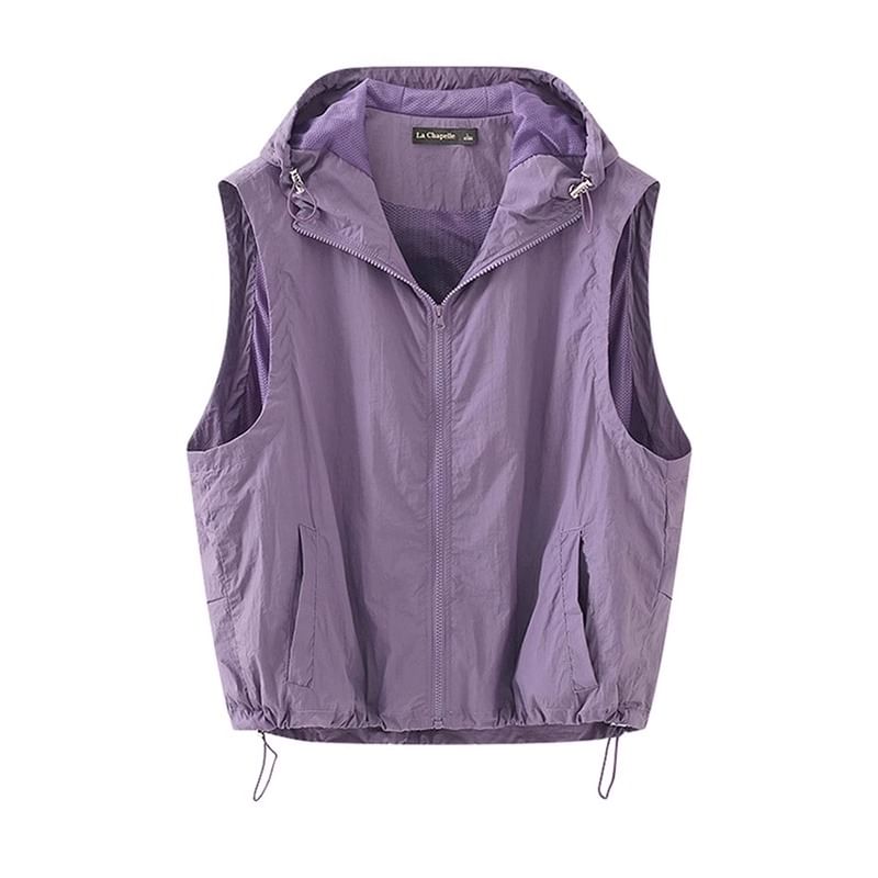 Fluffush - Effen vest met trekkoord, capuchon en rits