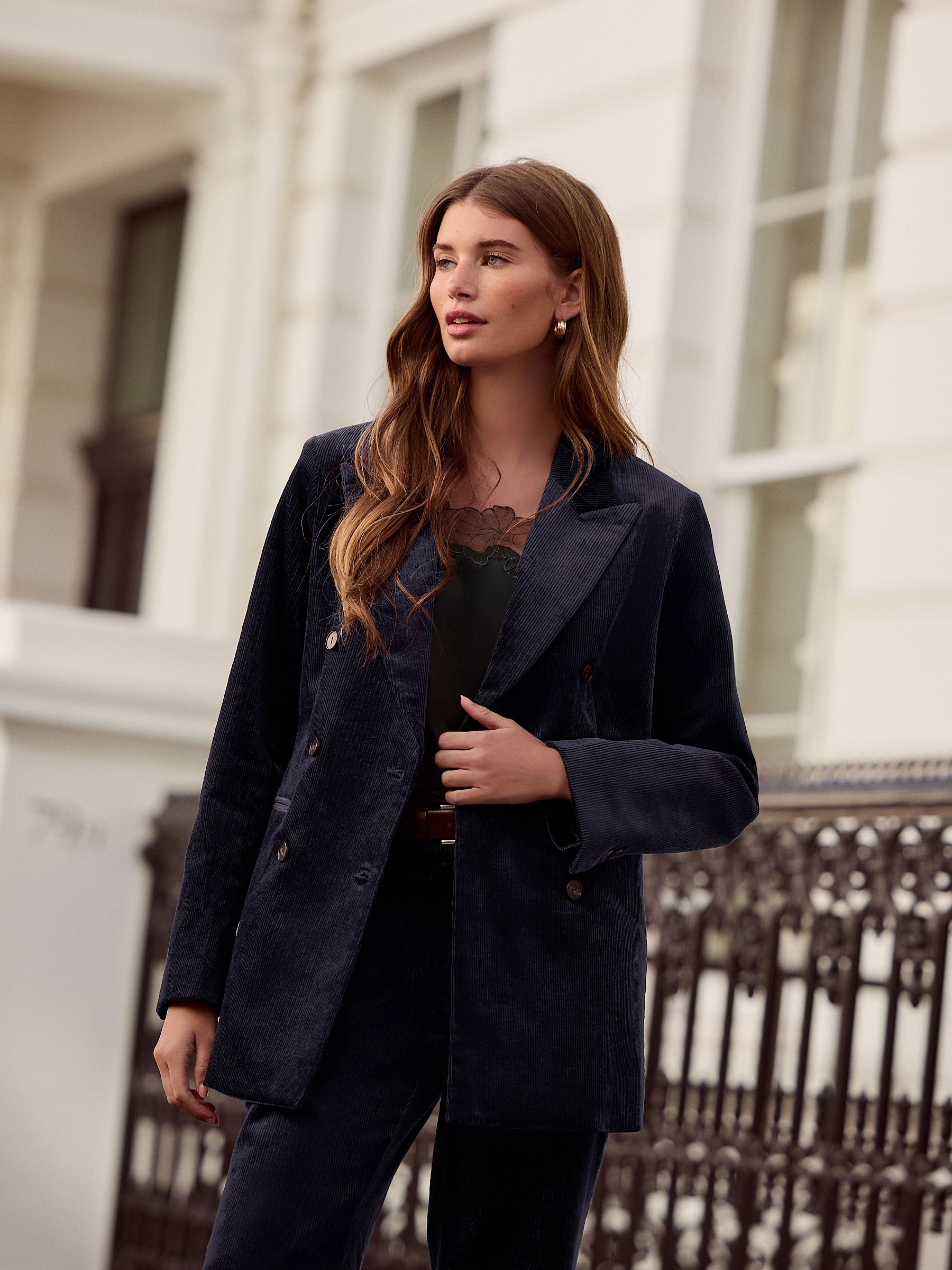 Marineblauw - N. Premium Cord Double Breasted Blazer