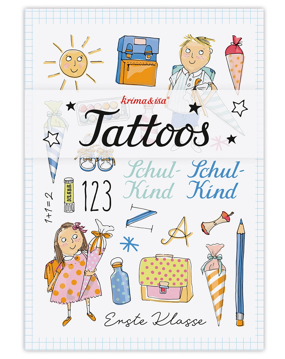 Klebetattoos ERSTER SCHULTAG in bunt