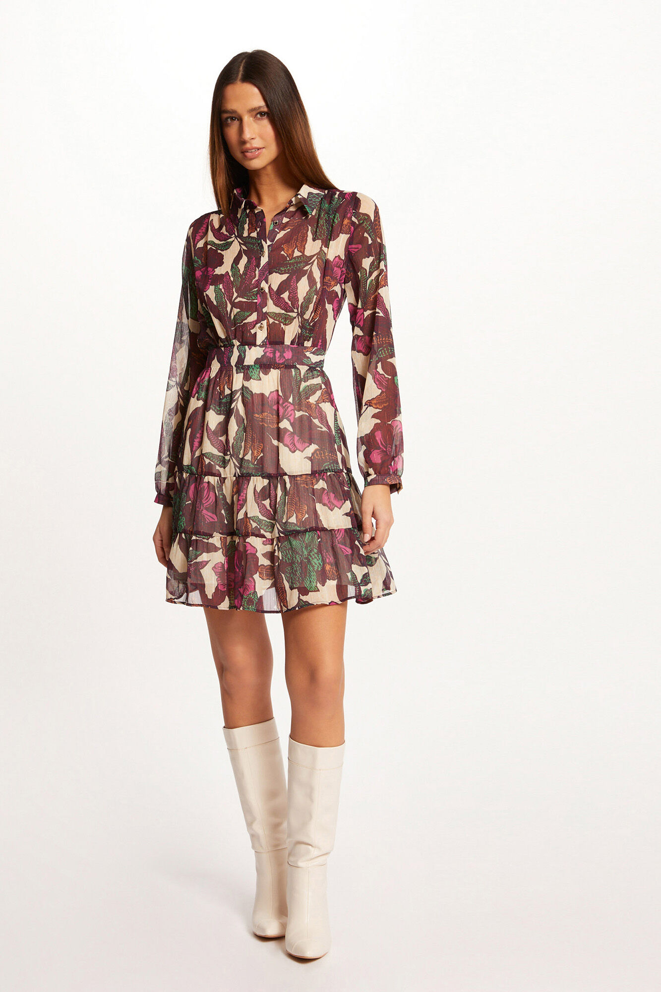Vestido evasê com estampa floral - Multicolorido