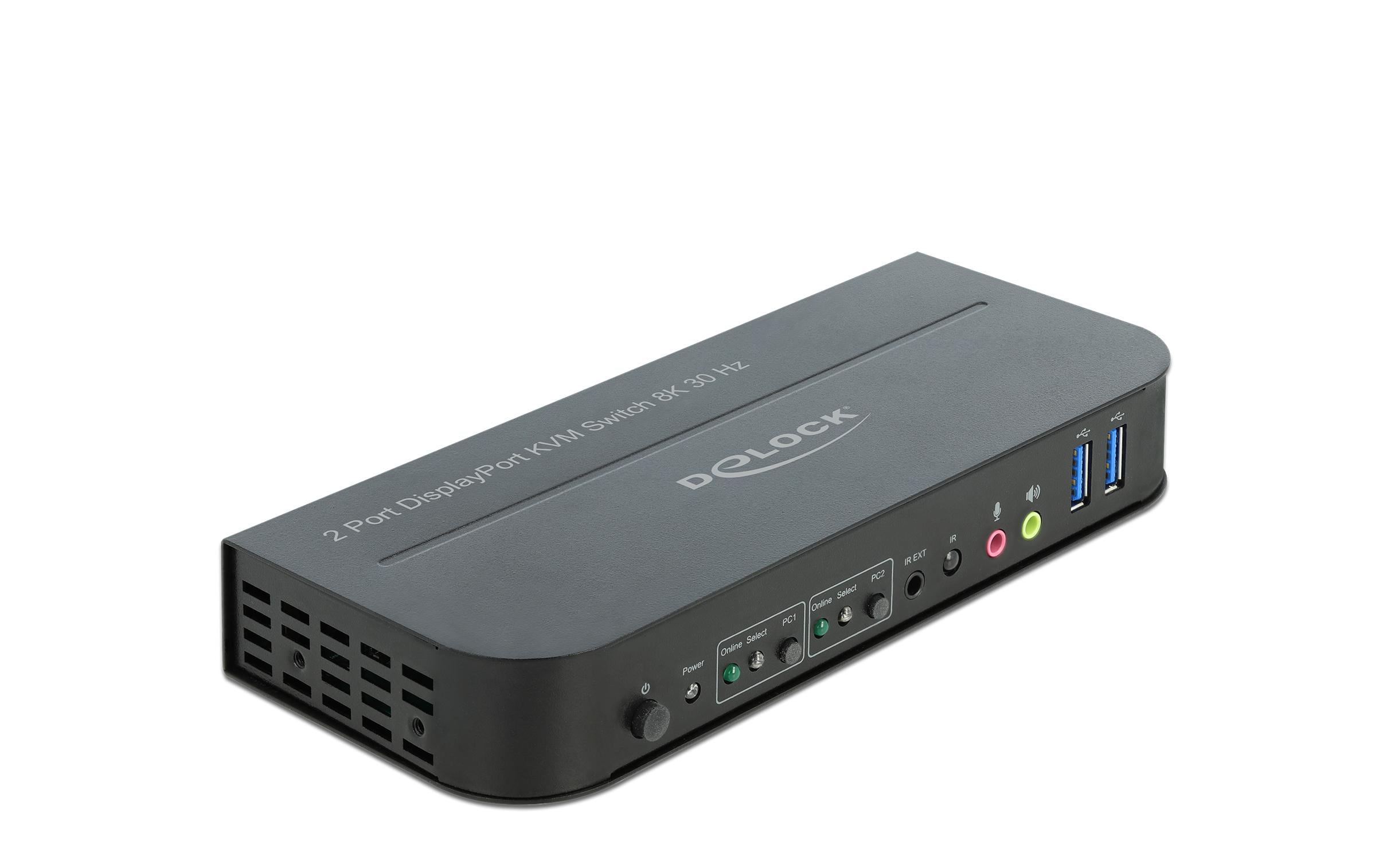 KVM Switch 2 Port Displayport 1.4 mit USB3.0 & Audio 8k 30Hz<br>Delock 2 Port Displayport 1.4 KVM Switch 8K 30 Hz mit USB 3.0 und Audio und MST support