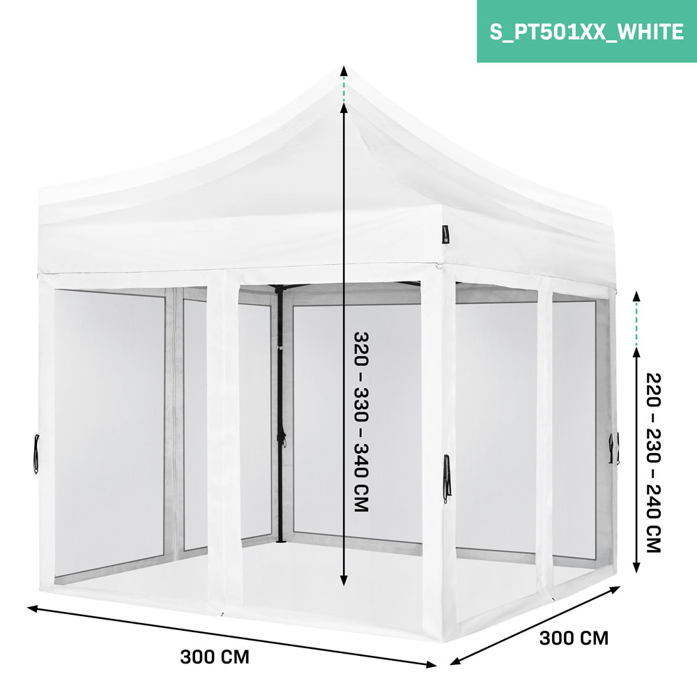 VONROC Premium 3x3 partytent met muggennet wanden - White
