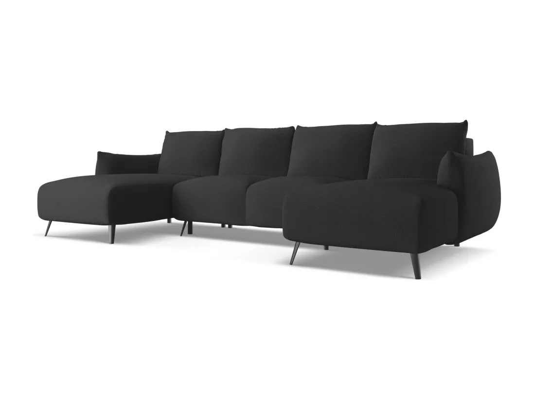 Canapé d'angle panoramique convertible en tissu chenille - anthracite - MALIE