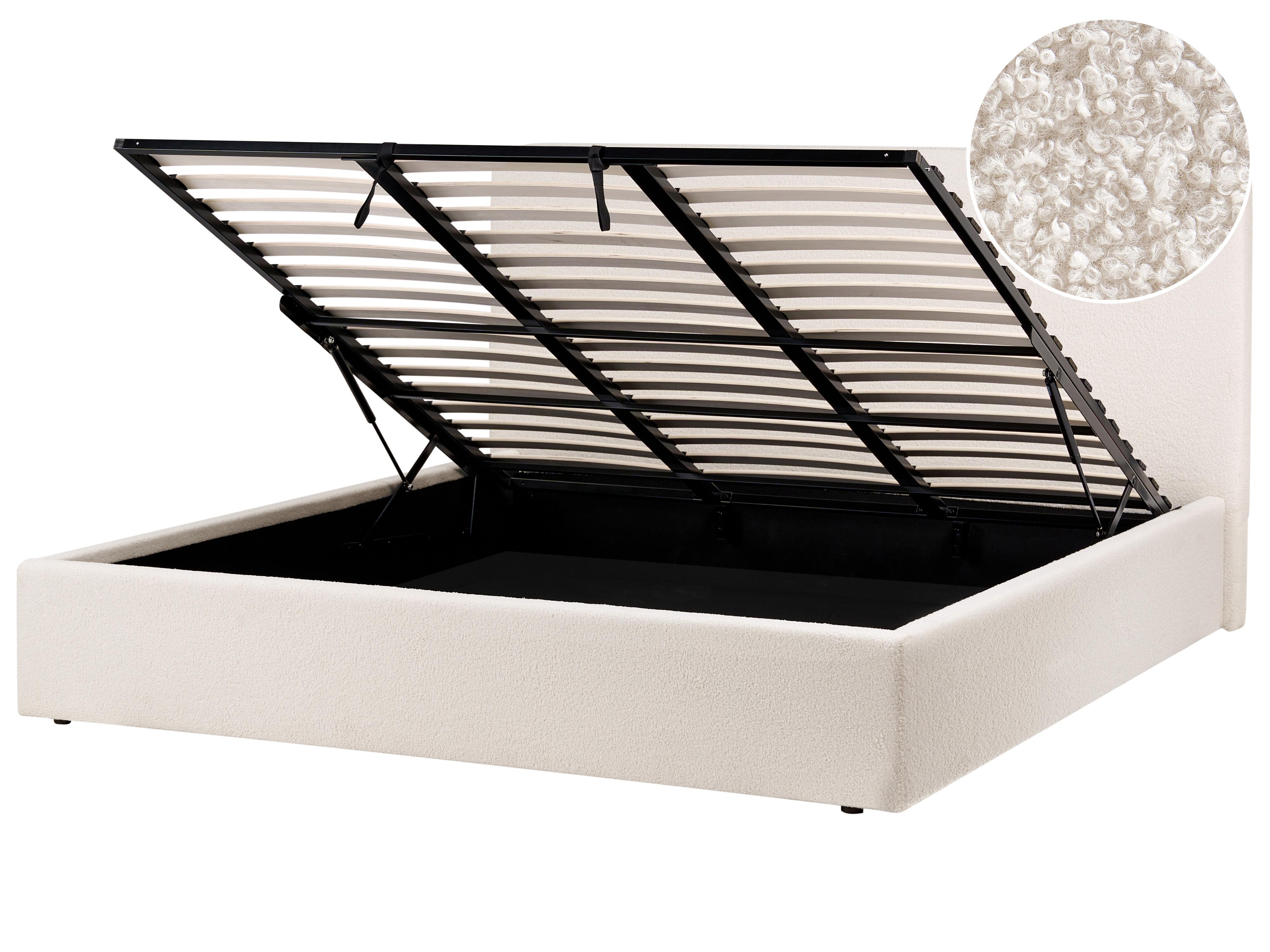 Bed met opbergruimte Bouclé BRENON 180 x 200 cm Gebroken wit