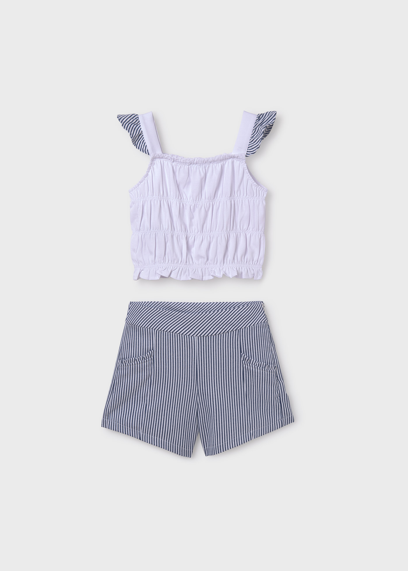 Conjunto de bermudas listradas em lurex azul cobalto para meninas