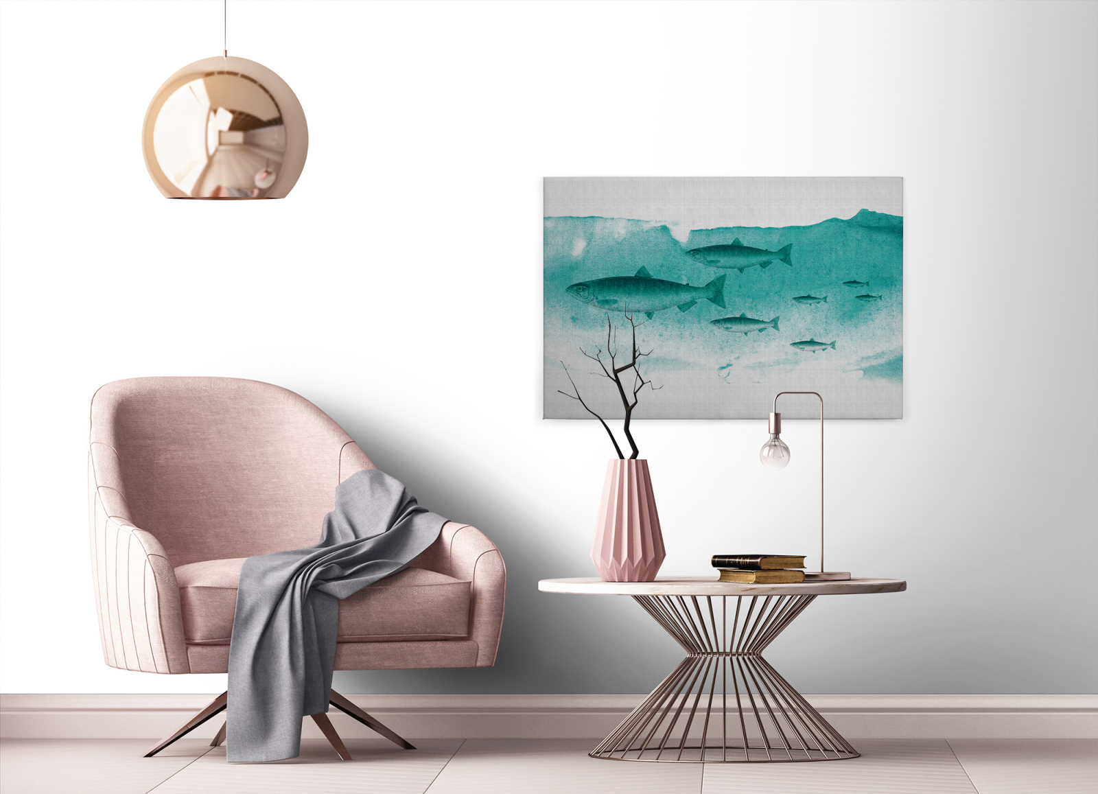 Leinwandbild FISCHE - grün-grau - 90x60 cm