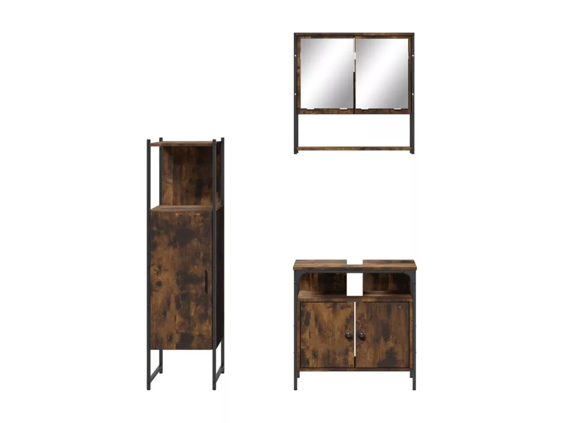 Ensemble de meubles de salle de bain 3 pcs Chêne fumé