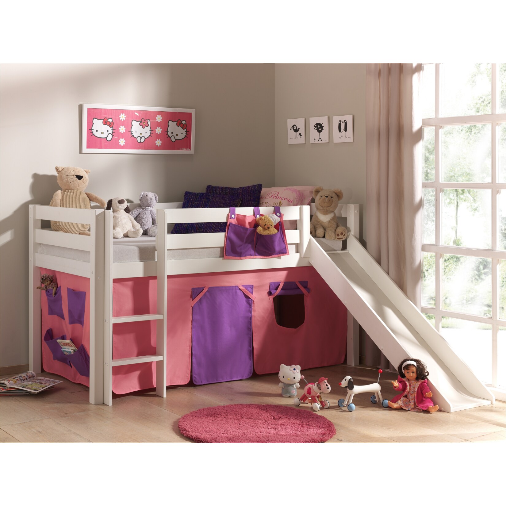 Vipack Spielbett Pino mit Rutsche und Textilset 